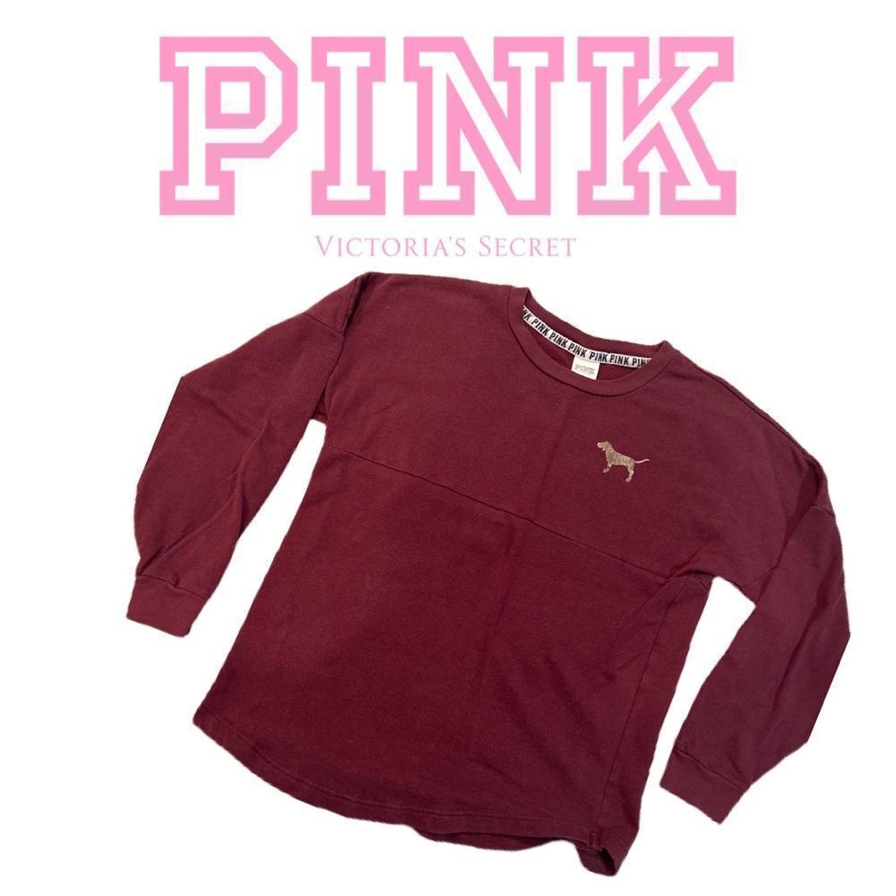 PINK Victoria’s Secret‎ Burgundy and Gold Long Sleeve Sweatshirt - Size XS